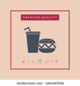 Hamburger or Cheeseburger, Paper cup with drinking straw icon. Graphic elements for your design