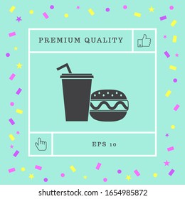 Hamburger or Cheeseburger, Paper cup with drinking straw icon. Graphic elements for your design