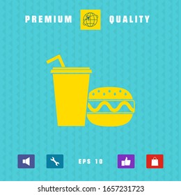 Hamburger or Cheeseburger, Paper cup with drinking straw icon. Graphic elements for your design