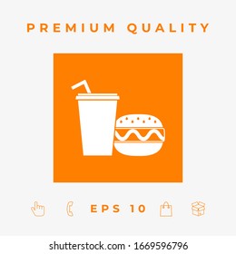 Hamburguesa o Cheeseburger, taza de papel con icono de paja. Elementos gráficos para el diseño