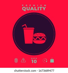Hamburguesa o Cheeseburger, taza de papel con icono de paja. Elementos gráficos para el diseño