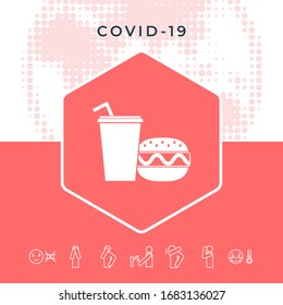 Hamburger or Cheeseburger, Paper cup with drinking straw icon. Graphic elements for your design
