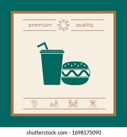 Hamburger or Cheeseburger, Paper cup with drinking straw icon. Graphic elements for your design