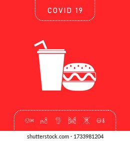 Hamburger or Cheeseburger, Paper cup with drinking straw icon. Graphic elements for your design