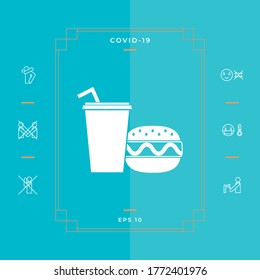 Hamburger or Cheeseburger, Paper cup with drinking straw icon. Graphic elements for your design