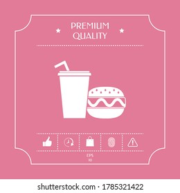 Hamburger or Cheeseburger, Paper cup with drinking straw icon. Graphic elements for your design