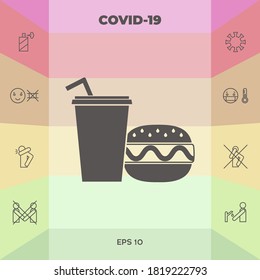 Hamburger or Cheeseburger, Paper cup with drinking straw icon. Graphic elements for your design