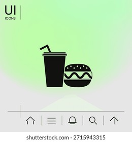 Hamburguesa o Cheeseburger, taza de papel con el icono de la paja de beber