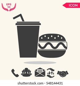 Hamburger or Cheeseburger, Paper cup with drinking straw icon