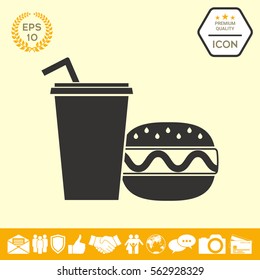Hamburger or Cheeseburger, Paper cup with drinking straw icon