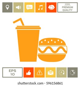 Hamburger or Cheeseburger, Paper cup with drinking straw icon
