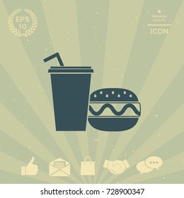 Hamburger or Cheeseburger, Paper cup with drinking straw icon