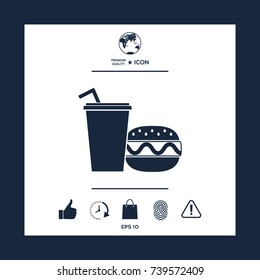 Hamburger or Cheeseburger, Paper cup with drinking straw icon