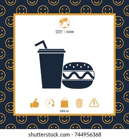 Hamburger or Cheeseburger, Paper cup with drinking straw icon