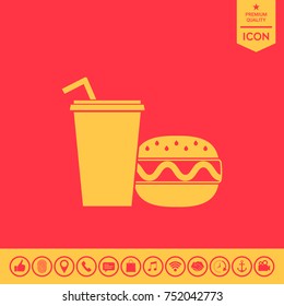 Hamburger or Cheeseburger, Paper cup with drinking straw icon