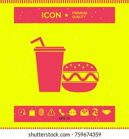 Hamburger or Cheeseburger, Paper cup with drinking straw icon