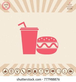 Hamburger or Cheeseburger, Paper cup with drinking straw icon