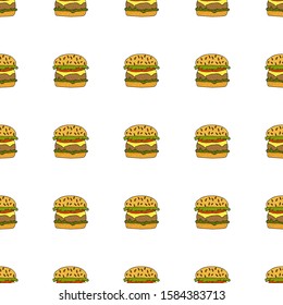 Hamburger, cheeseburger. Seamless pattern. hand drawn vector illustration.   doodles or cartoon style.

