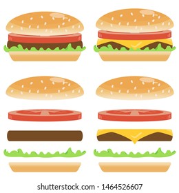 Hamburger and cheeseburger set （ white background ）