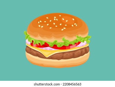 Hamburger Or Cheeseburger. Vector Cartoon Illustration. Fast Food Icon.