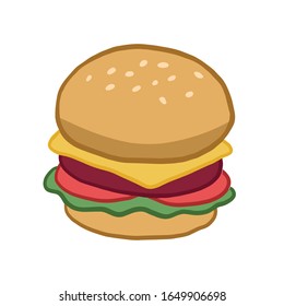 Hamburger. Cheeseburger. Vector color illustration in cartoon style. Drawing fast food.