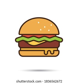 Hamburger or cheeseburger vector line icon, flat style with color fill. Fast food symbol.