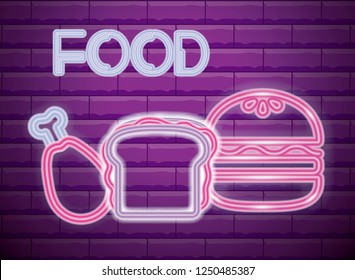 hamburger with chicken and sandwich neon light
