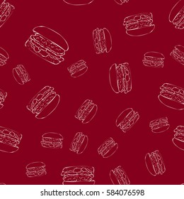 Hamburger, classic burger seamless pattern. Hand drawn.