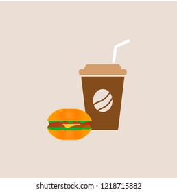 hamburger, coffee, vector icon, illustration
