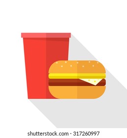 Hamburger and cola soft drinks
