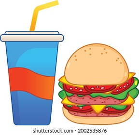 Hamburger cold drink vector art and illustration