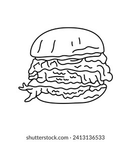 Hamburger color element. Cartoon street food. Isolated vector illustration.