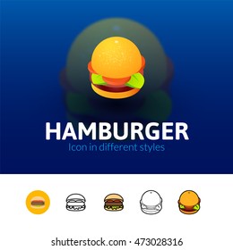 Hamburger color icon, vector symbol in flat, outline and isometric style isolated on blur background