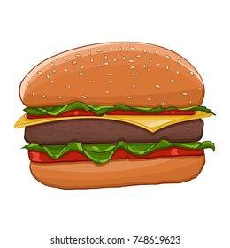 Hamburger. Colored drawing. Vector illustration isolated on white background