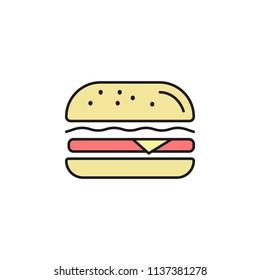 hamburger colored outline icon. Element of food icon for mobile concept and web apps. Thin line hamburger icon can be used for web and mobile on white background
