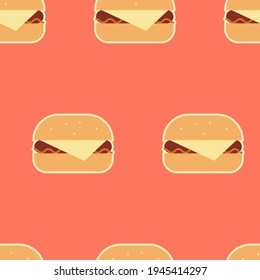 Hamburger colorful seamless pattern. Vector burger illustration. Fast food pattern. 