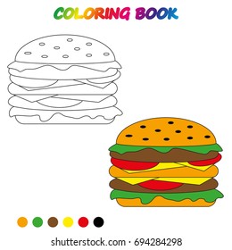 hamburger - coloring book.  Coloring  page to educate preschool kids .  Game for preschool kids.  Vector cartoon  illustration, worksheet.