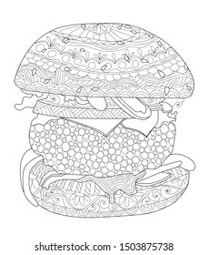 Hamburger Coloring Page Illustration. Big tasty sandwich