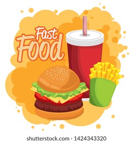 hamburger combo with french fries and soda vector illustration graphic design