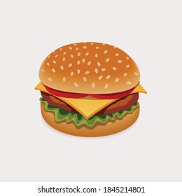hamburger with cutlet, cheese and vegetables