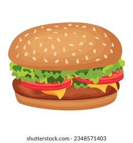 hamburguesa con un cutlet, tomates y queso de diseño vectorial sobre fondo blanco