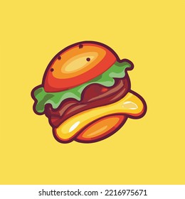 hamburger delicious icon cartoon style. Vector clip art illustration