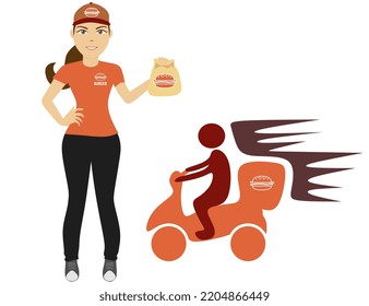 Hamburger delivey ad. Vector driver.