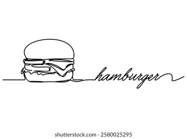 
The hamburger is depicted with a simple and single line. It is designed with a minimalist approach on a white background.