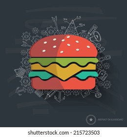 Hamburger design on blackboard background,clean vector
