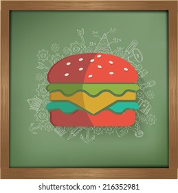 Hamburger design on blackboard background,clean vector