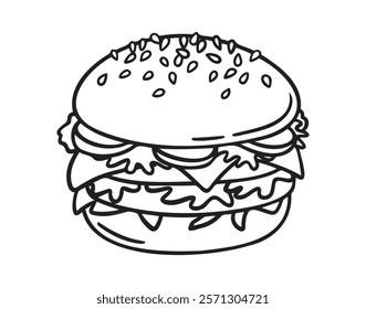 Hamburger doodle icon, burger hand drawn sign. Outline hamburger, burger line. Vector illustration