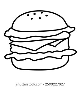 hamburger doodle line icon, burger outline vector logo illustration, cheeseburger linear pictogram isolated on white