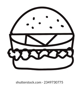 Elemento de icono del vector de la línea del doodle de Hamburger