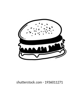 icono del vector del doodle de hamburguesa. Línea dibujada a mano en la ilustración del esbozo de dibujo.
